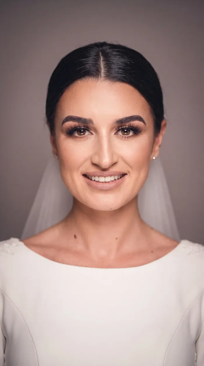 Mireasă cu voal, machiaj de nuntă luminos și rezistent - Pucca Diana, make-up artist în Bacău